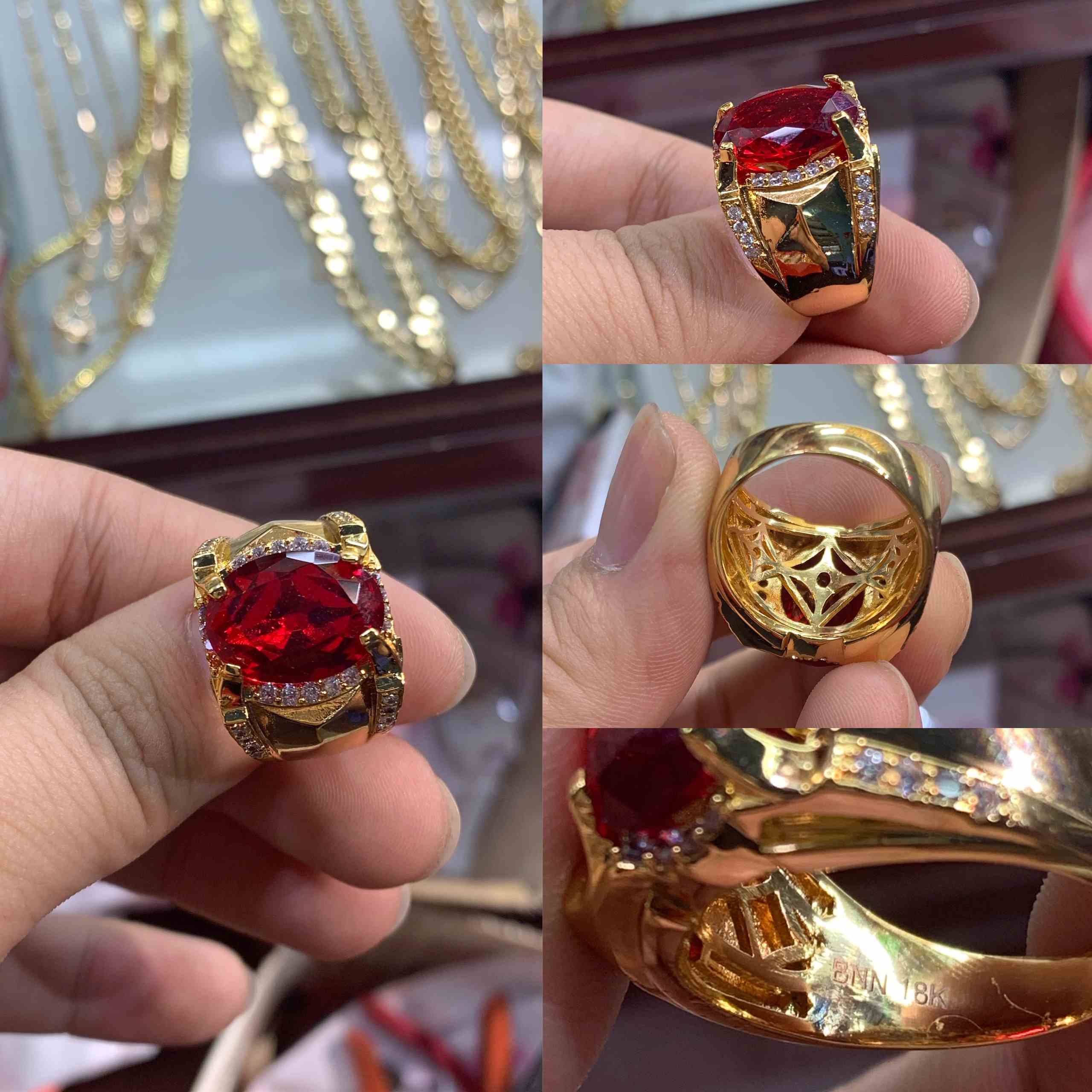 nhẫn mạ vàng phong thủy đính đá đỏ