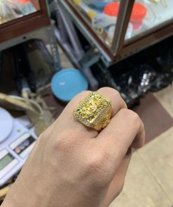 Nhẫn nam mạ vàng mặt chữ nhật rồng full xoàn