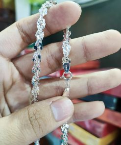 Dây xoắn lá bản vừa 5ly Bạc 925 mạ vàng trắng